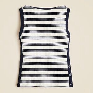 J. Crew White and Blue Stripe Fitted Rib Side-Button Tank Top